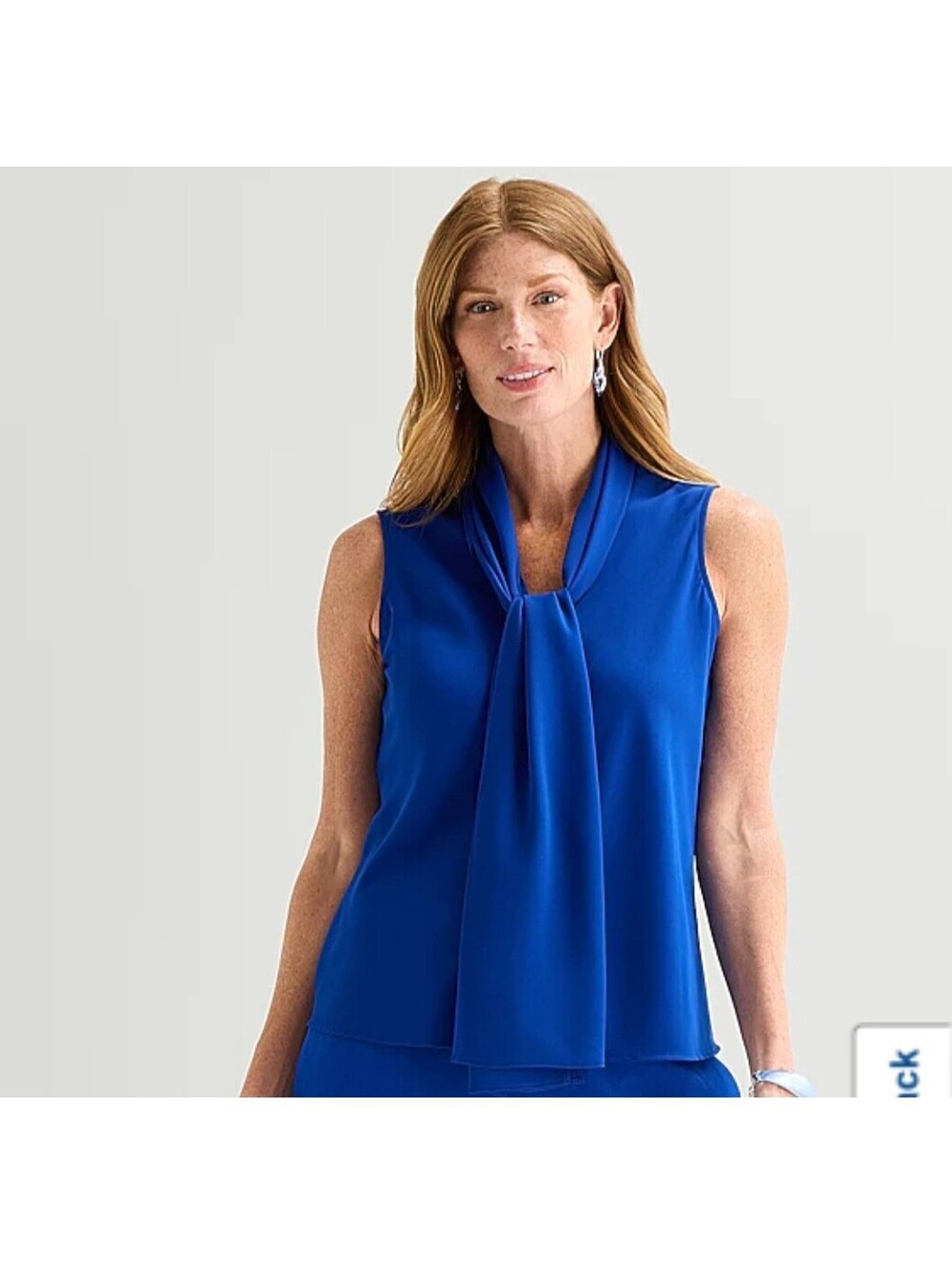 Black Label by Evan-Picone Blue Solid Chiffon Lightweight V-Neck Tie Blouse 2X